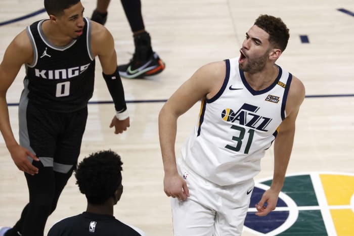 Georges Niang (31) celebrates against the Sacramento Kings